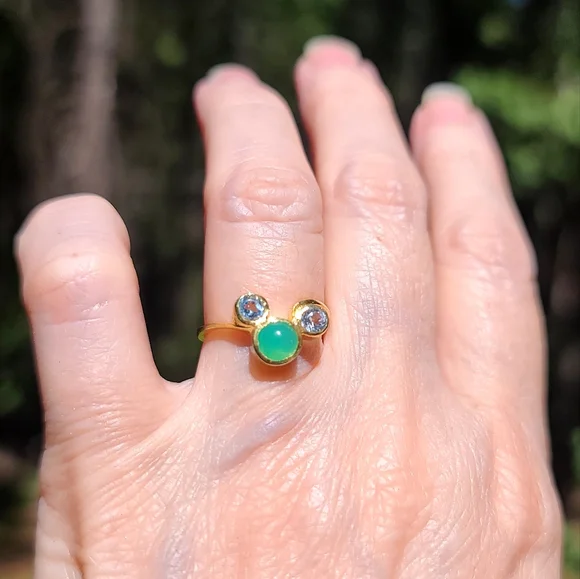 Chrysoprase & Topaz 24k Gold & Sterling ring sz6.5 looks a little like Mickey! - Picture 6 of 11